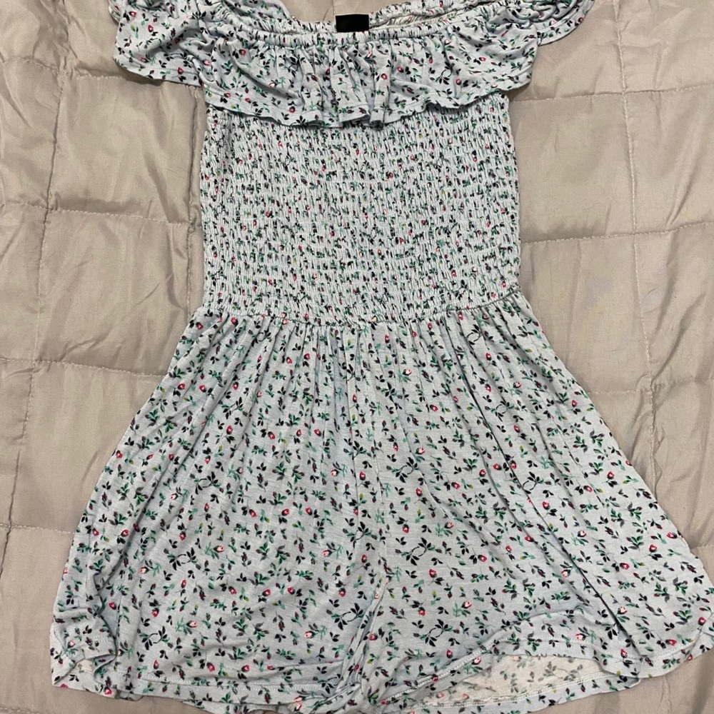 Girls Light Blue floral Romper